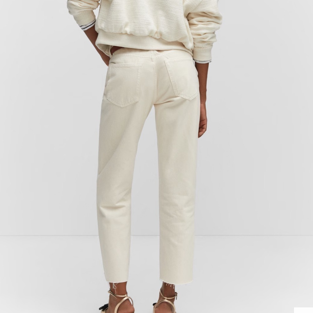 NWT MANGO Havana Straight Leg Cropped Cream High Waist Jeans Size 10 - Picture 2 of 14